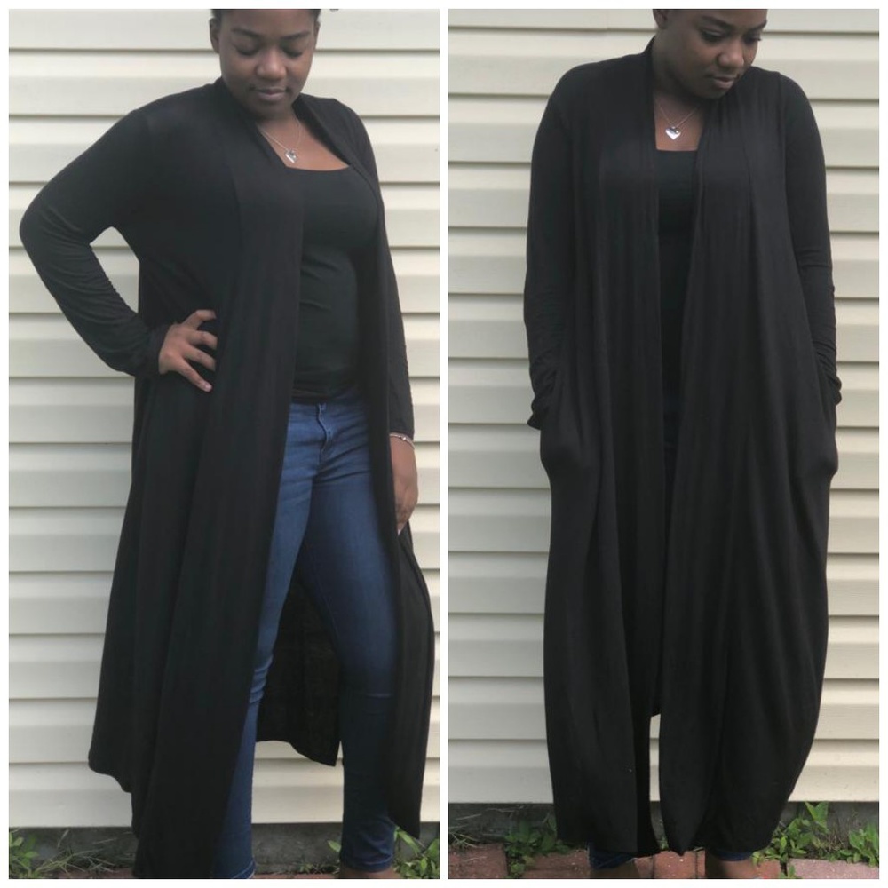 Soft Long Duster Cardigan in Black with Poskets